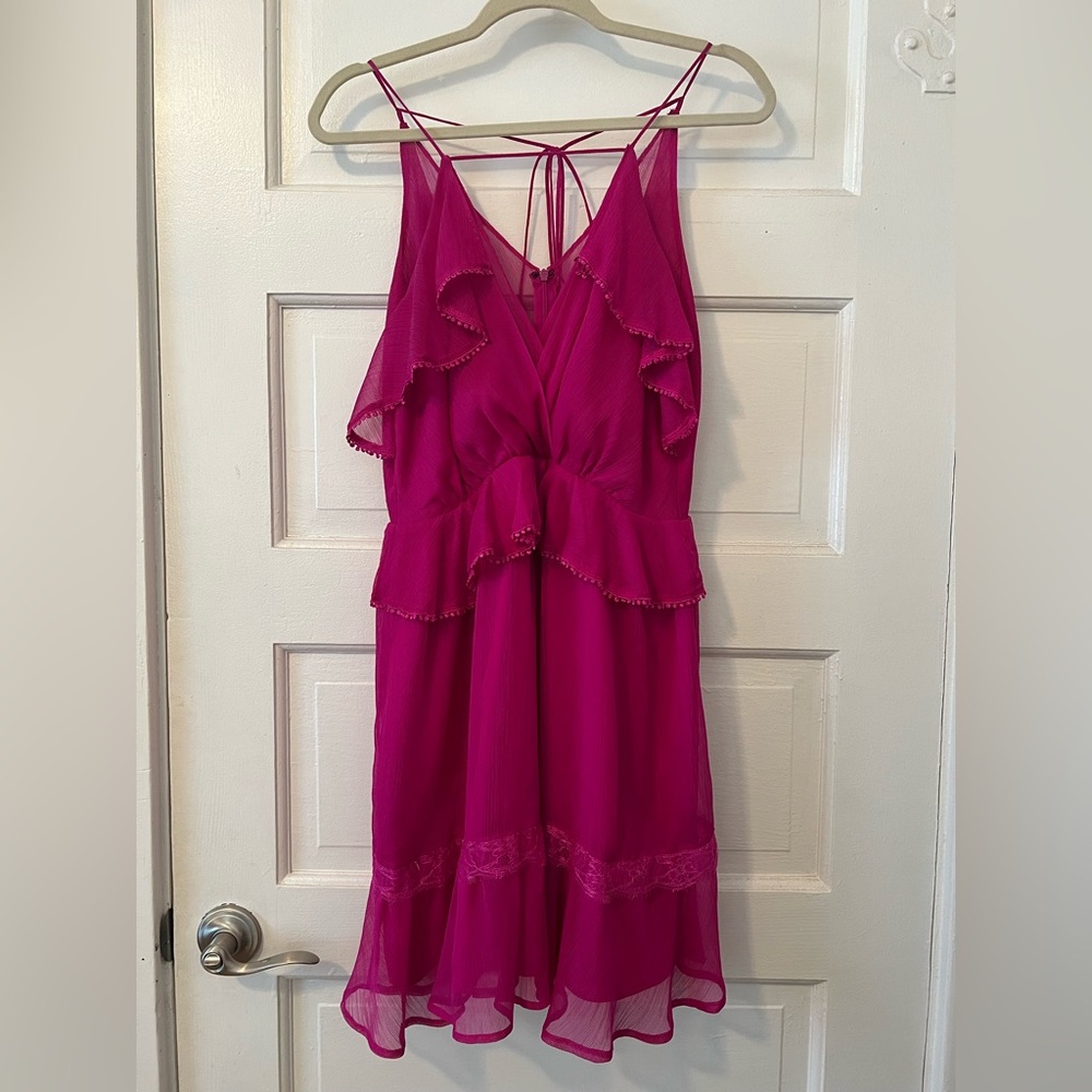 Hot pink, Adelyn Rae dress (from Nordstrom). Worn once and dry cleaned.